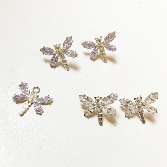 Jewelry - 925 STERLING SILVER Set of Dragonfly Post Earrings and Matching Pendant